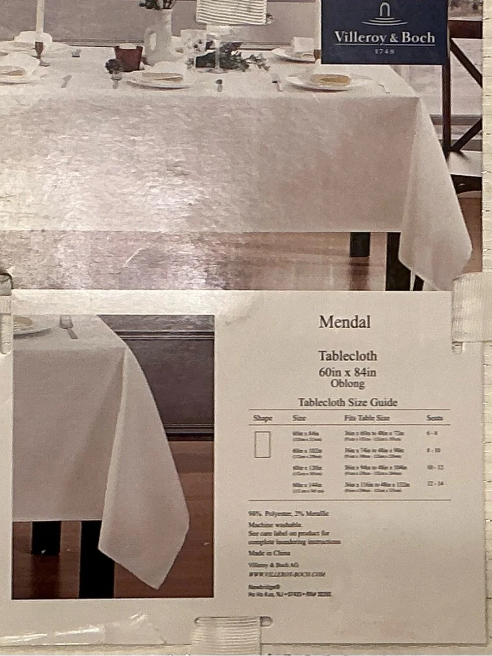 Villeroy & Boch White with Gold Metallic Thread Design  60” x 84” Tablecloth